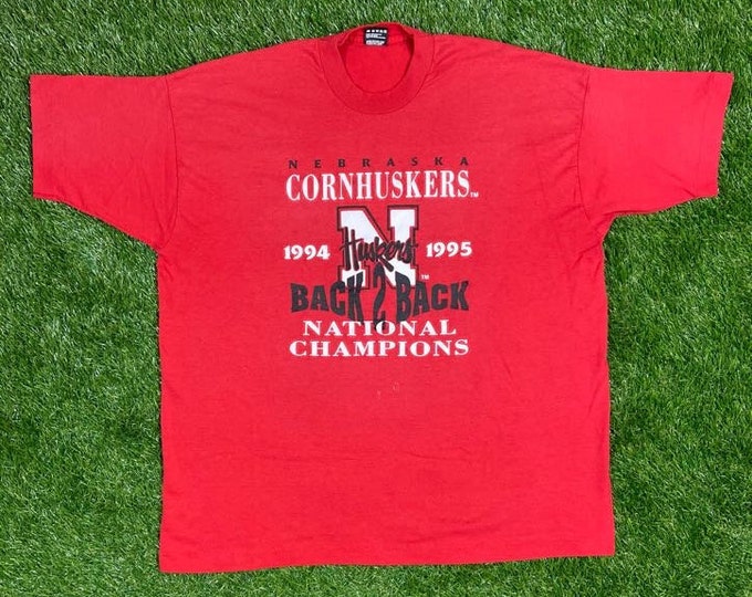 Vintage University of Nebraska Cornhuskers 94 95 National Champions T Shirt Fruit of the Loom Made USA Size 2XL NCAA College Football 90s