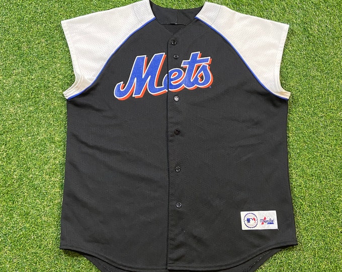 Vintage New York Mets Sleeveless Jersey Majestic Size XXL 2XL MLB Baseball Queens NYC Shea Stadium 1990s 90s