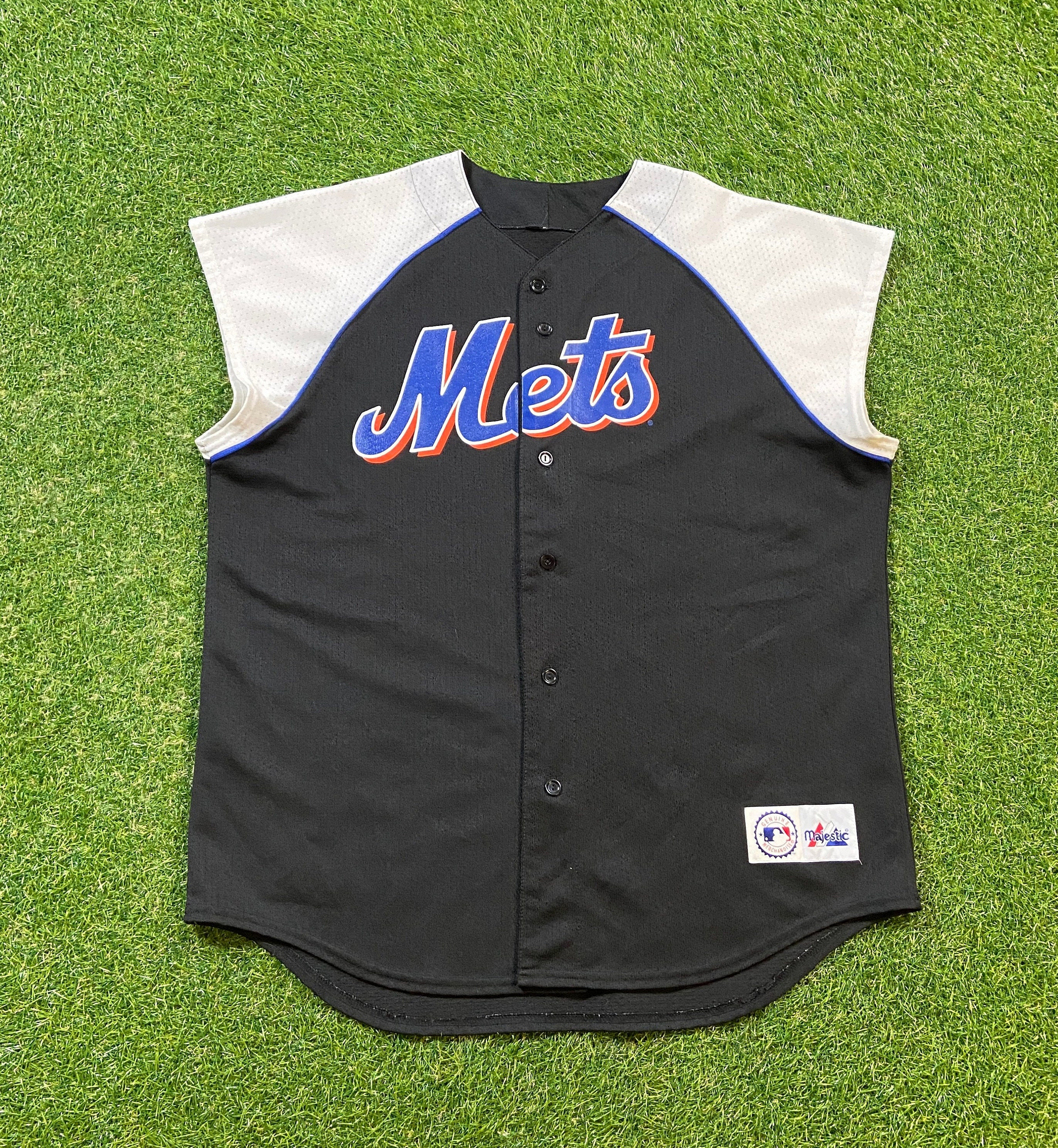 VTG METS MAJESTIC MLB LONG SLEEVE JERSEY 90s W/TAGS EMBROIDERED LOGO &  PATCH