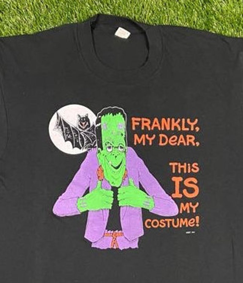 Vintage Halloween Frankenstein Graphic Tshirt Trick or Treat Oct 31 Screen Stars Size XL Made in USA Spooky 1980s 80s Casablanca