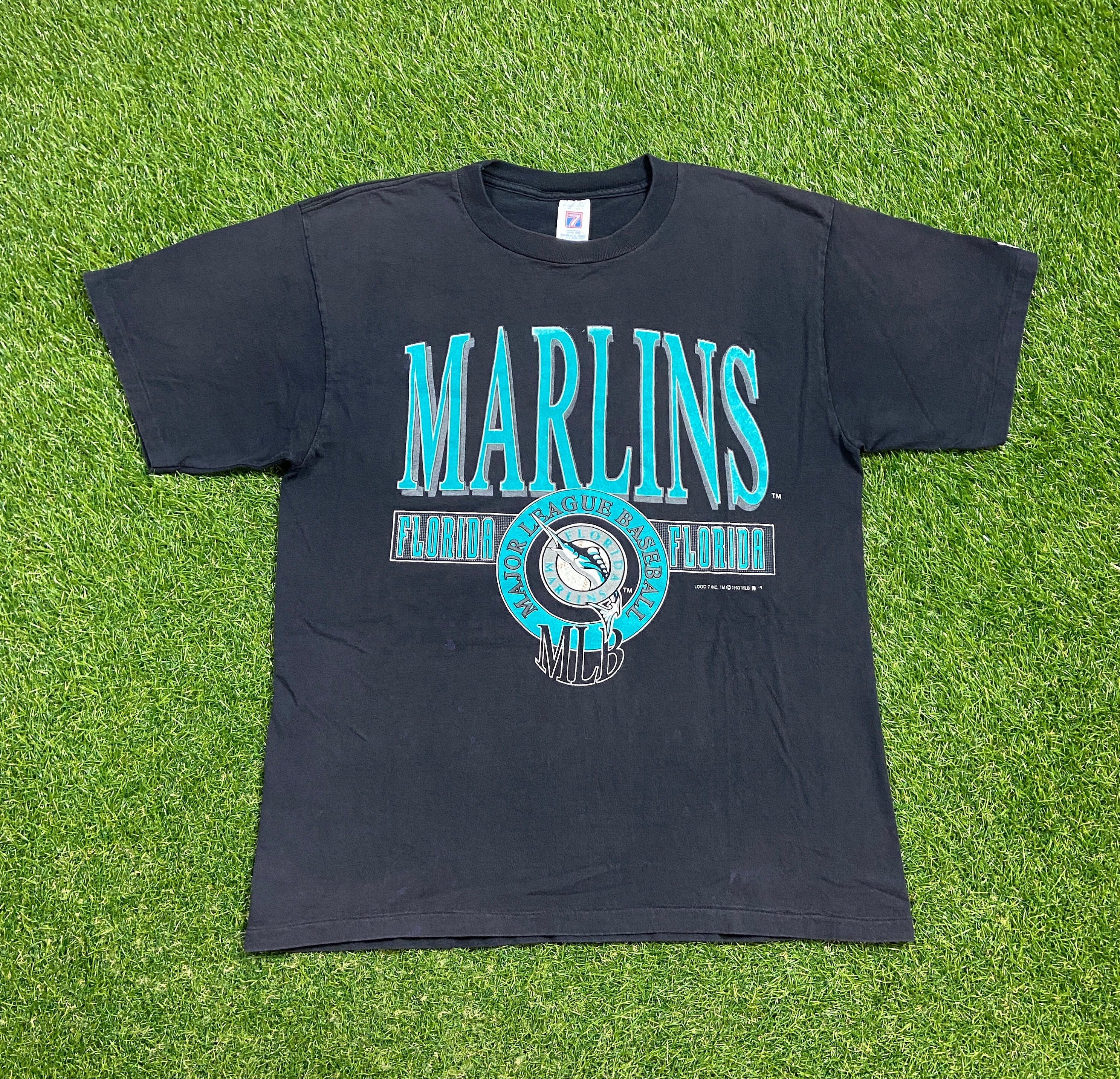 Vintage Florida Marlins T Shirt Tee Logo 7 Size Large L MLB 