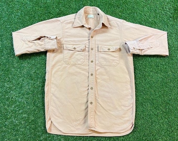 Vintage LL Bean Button Down Shirt Peach Colored off white Size Small S Rare American Apparel Outdoor Wear Work Wear Rugged 1970s 70s