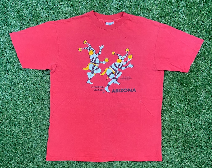 Vintage Clowning Around in Arizona Koshares T Shirt Tee Hanes Made USA Size Large L Circus Clown 1980s 80s Tourist Phoenix Flagstaff