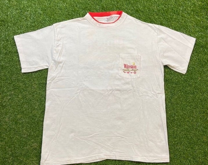 Vintage Winston Racing Team T Shirt Tee Made USA Size Xtra Large XL Sport Racing Stripe Car Race 1980s 80s NASCAR Dale