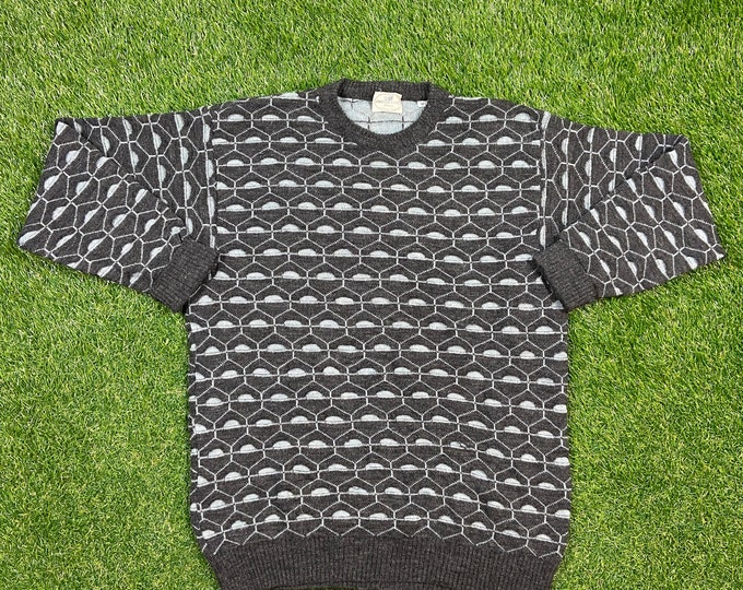 Vintage Pronto Uomo Gray Knit Crewneck Sweater Size Large L Made in Italy  Pull Over 1990s 90s