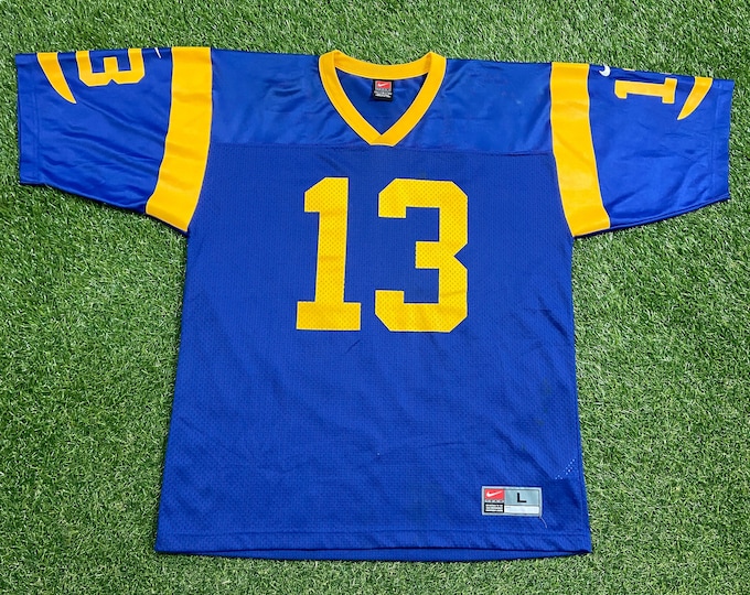 Vintage St Louis Rams Kurt Warner #13 Jersey Nike Team Size Large L NFL Football Super Bowl Missouri Los Angeles 00s