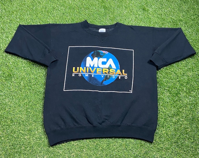 Vintage MCA Universal Home Video Crewneck Sweatshirt Made USA Size Large L Universal Studios Movies Television 1990s 90s Pull Over Oversized