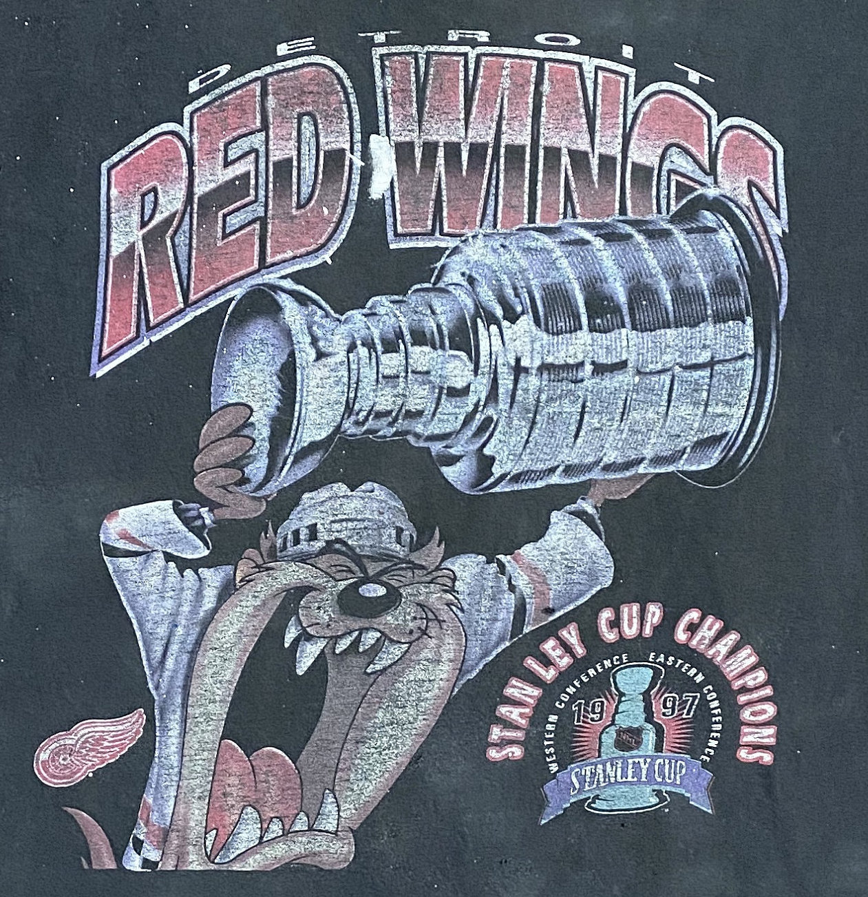 Vintage 90s Detroit Red Wings Logo 7 Graphic T-Shirt NHL Hockey Sz XL