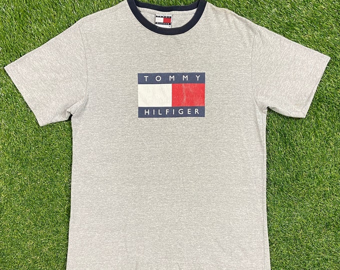 Vintage Tommy Hilfiger T Shirt Tee Size Medium M Multi Colored Quality 90s TH Comfortable 1990's Fit