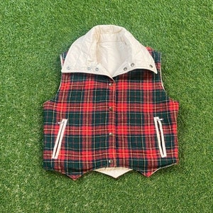 Vintage Flannel Coat Vest Button Up Size Xtra Small XS 1990s 90s Heavy Warm Cozy Winter Comfy Hunting Reversible Beige