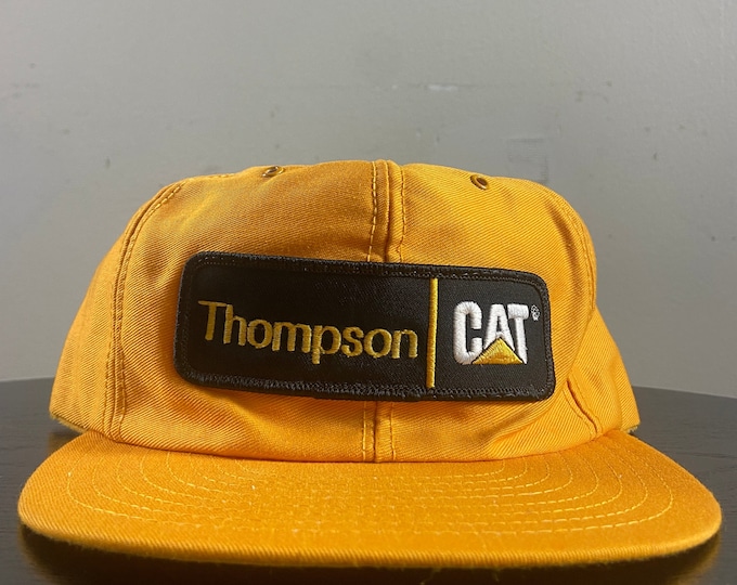 Vintage Thompson Cat Snapback Hat OSFA Ring Lift Construction Tractor Agricultural Machinery Gardening Manufacturer 1980s 80s