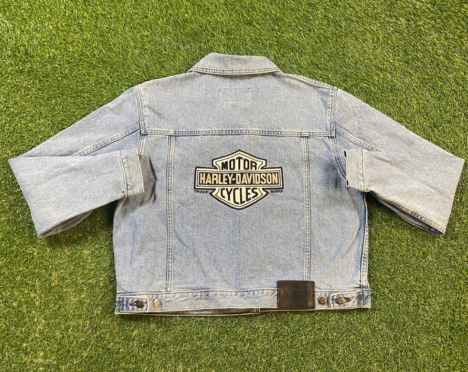 Vintage Harley Davidson Jean Jacket Size Large L Designer Clothing 1990s 90s Motorcycle Rare Quality Fit Biker HOG