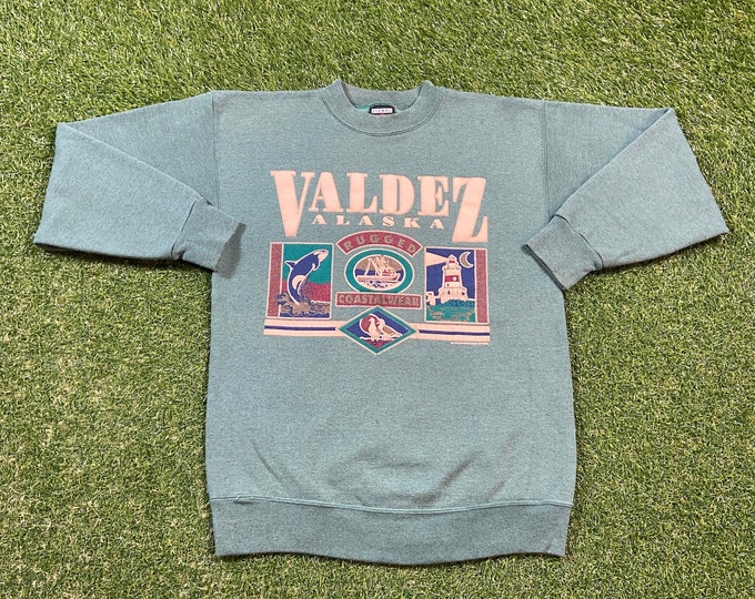 Vintage Valdez Alaska Crewneck Sweatshirt Signal Sports Made USA Size Medium M Northern Lights Pull Over Oversized