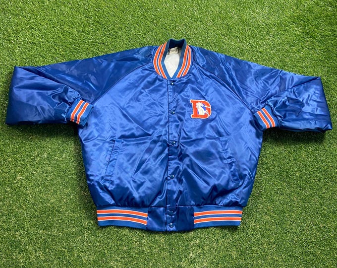Vintage Denver Broncos Jacket Satin Bomber Chalk Line Made USA Size Xtra Large XL Varsity Style Coat NFL Football Mile High Elway 1990s 90s