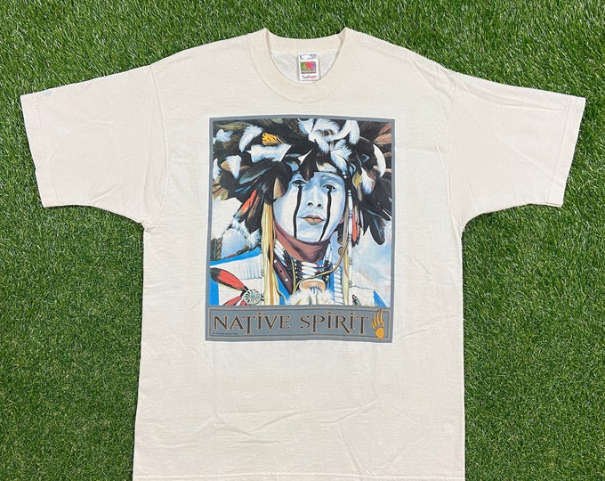 Vintage Native Sprit T Shirt Tee Fruit of the Loom Made USA Size Large L Native American 1990s 90s Indian Tribe