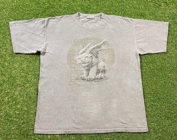 Vintage Gargoyle T Shirt Tee Soft Goods Made USA Size Xtra Large XL Architecture Monsters Fantasy Magic Harry Potter 1990s 90s