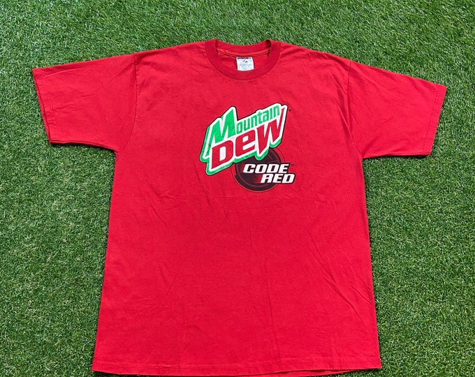 Vintage Mountain Dew Code Red T Shirt Tee Jerzees Size Xtra Large XL PepsiCo Classic Soda Sprite