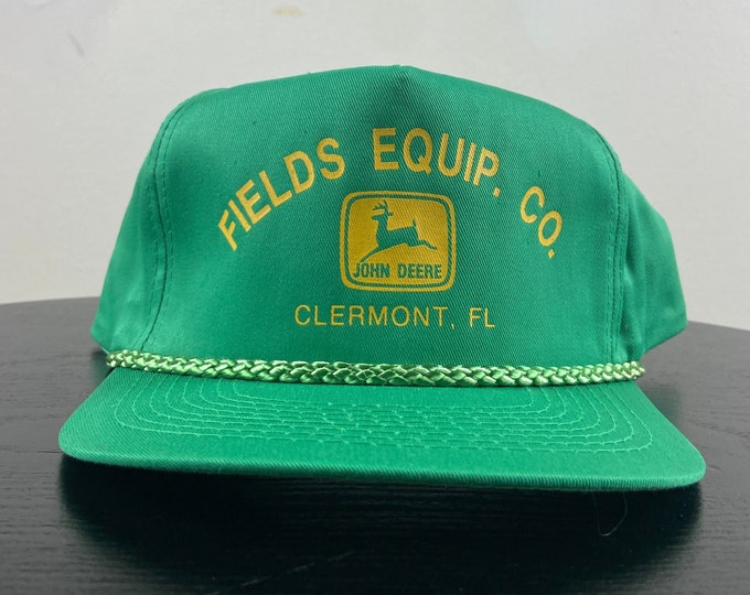 Vintage John Deere Fields Equip Co Snapback Hat Cap Cobra Caps OSFA Clermont Florida FL Agricultural Manufacturer 1990s 90s