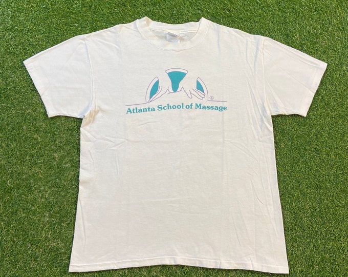 Vintage Atlanta School of Massage T Shirt Tee Hanes Made USA Size Large L Spa Physical Therapy Bodywork Exercise Georgia 1990s 90s
