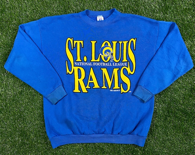 Vintage St Louis Rams Crewneck Sweatshirt Logo 7 Size Large Made USA NFL Football Los Angeles Pull Over LA Super Bowl 1990s 90s