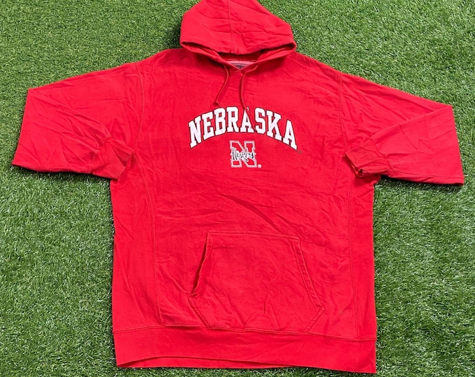 Vintage University of Nebraska Cornhuskers Hoodie Sweatshirt Size XXL 2XL NCAA College Football 1990s 90s Pull Oversized