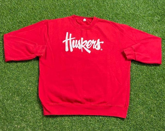 Vintage University of Nebraska Cornhuskers Crewneck Sweatshirt Size Large L NCAA College Football 1990s 90s Pull Over Oversized