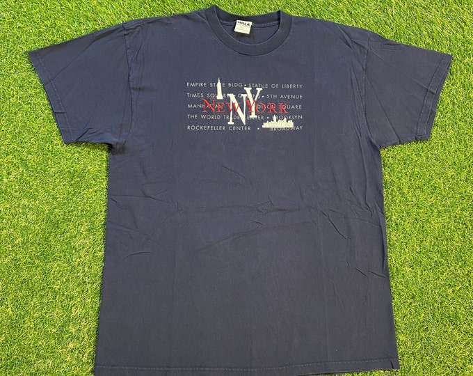 Vintage New York T Shirt Tee HRLA Made USA Size Xtra Large XL Nyc Empire State Building Statue of Liberty Times Square Manhattan 1990s 90s