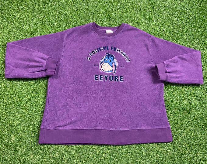 Vintage Winnie the Pooh Eeyore Crewneck Fleece Sweater The Disney Store Size XL Walt Disney World Wdw Disneyland Pull Over Oversized