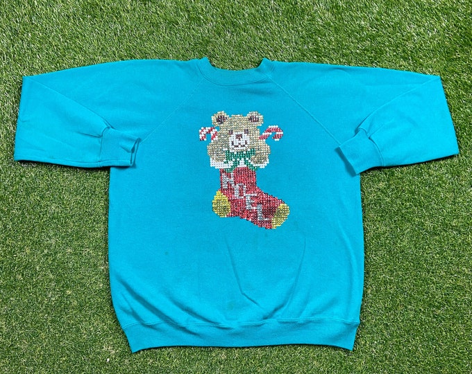 Ugly Christmas Sweater Vintage Tacky Holiday Party Merry Santa Classic Noel Made USA Size Xtra Large XL Xmas 90s 80s Family