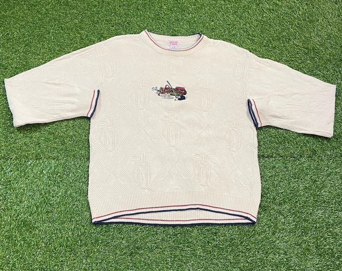 Vintage Golf Knit Crewneck Sweater Size Large L Masters Tournament US Open Masters Collection Tiger Woods Pull Over Oversized 1990s 90s