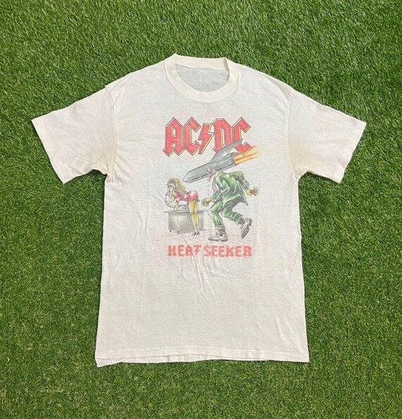 Vintage AC DC Heat Seeker T Shirt Rock Tee Size Small World Tour 1988 Hard Rock Rare Print! 1980s 80s