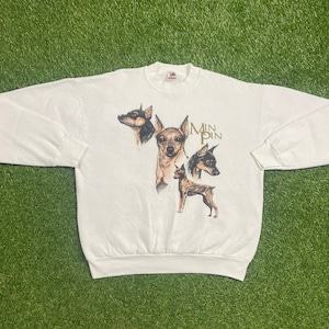 Vintage Min Pin Portrait Crewneck Sweatshirt Made USA Size Xtra Large XL Dog Puppy Breed 1990s 90s Pull Over Oversized