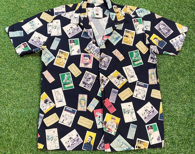 Vintage Baseball Button Down Shirt Made USA Size Large L MLB Baseball Cooperstown 1990s 90s