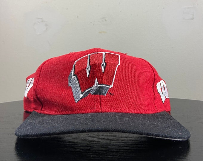 Vintage Wisconsin Badgers UW Snapback Hat Cap OSFA Apex One Madison Bucky Badger NCAA College Football 1990s 90s