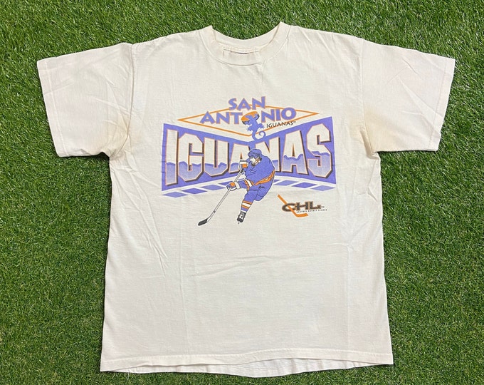 Vintage San Antonio Iguanas T Shirt Tee Made USA Size Large L NHL Hockey Texas 1990s 90s