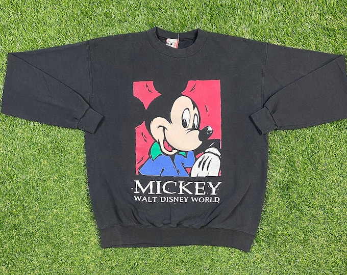Vintage Mickey Mouse Crewneck Sweatshirt Disney Designs Made USA Size Large L Walt Disney World Disneyland WDW Magic Kingdom Pull Over