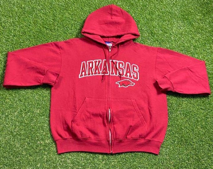 Vintage University Arkansas Razorbacks Hoodie Sweatshirt Champion Size Medium M NCAA College Basketball Fayetteville Pull Over Oversized 90s