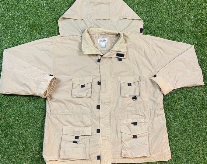 Vintage Beige Windbreaker Jacket MTA Pro Size Xtra Large XL Warm Zipper Jacket Windbreaker 1990s Hiking Coat Light Rain Coat 90s