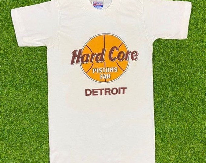 Vintage Detroit Pistons Hard Core Fans T Shirt Tee Hanes Size Small Made in USA NBA Basketball Bad Boys 1980s 80s Champions Michigan