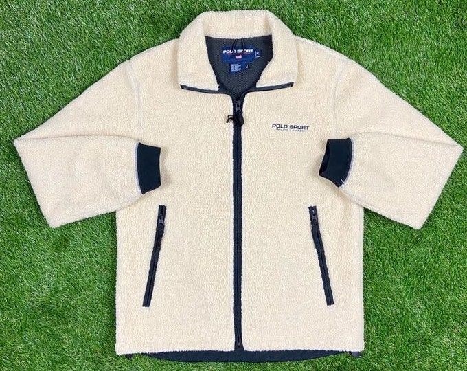 Vintage Polo Sport Ralph Lauren Wool Zipper Jacket Quality 90s Coat Medium RL American Apparel Warm Cozy Comfy Deep Pile
