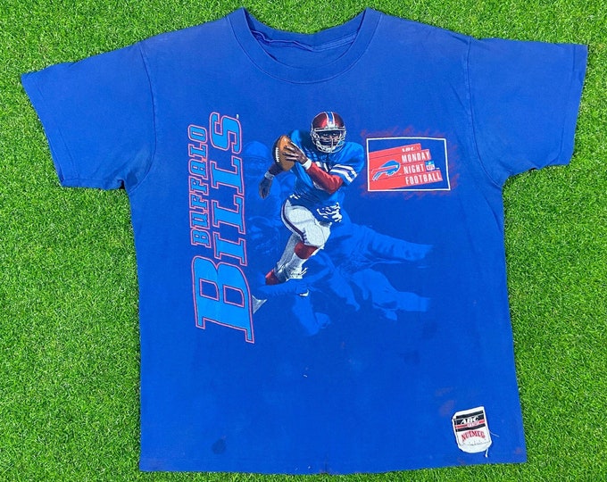Vintage Buffalo Bills ABC Sports Monday Night Football Tee Shirt Tee Graphic Nutmeg Mills Large Made USA Vtg New York 1990s 90s Classic NFL