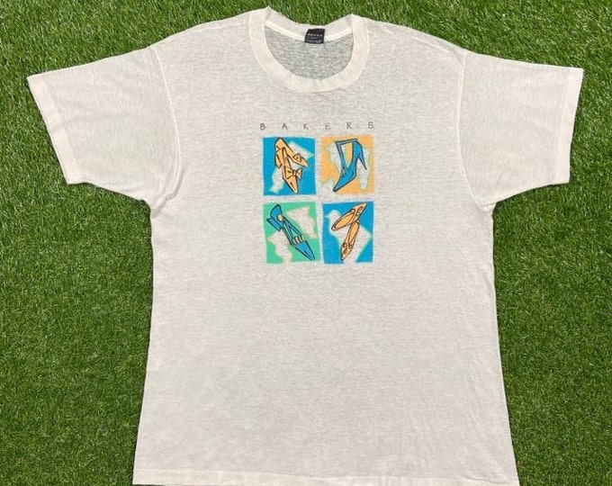 Vintage Bakers T Shirt Tee Screen Stars Made USA Xtra Large XL Macy's American Luxury High Fashion Designer Classic Paper Thin 1980s 80s