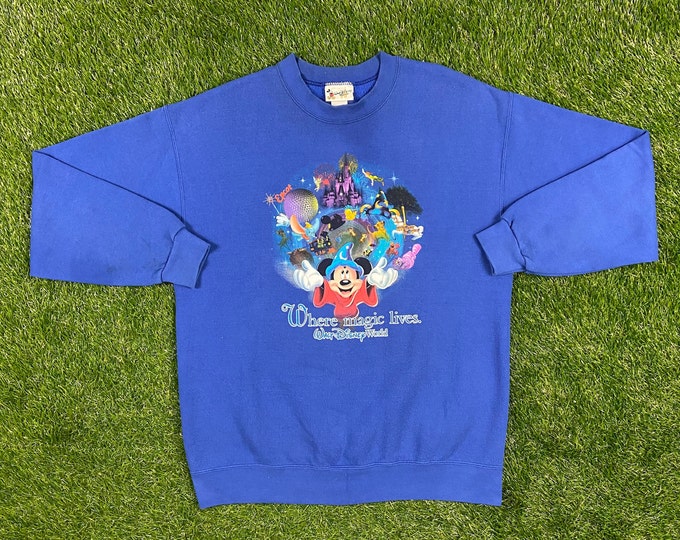 Vintage World Disney World Where Magic Lives Crewneck Sweatshirt Xtra Large XL Magic Kingdom Mickey Mouse Disneyland Disney World Fantasia