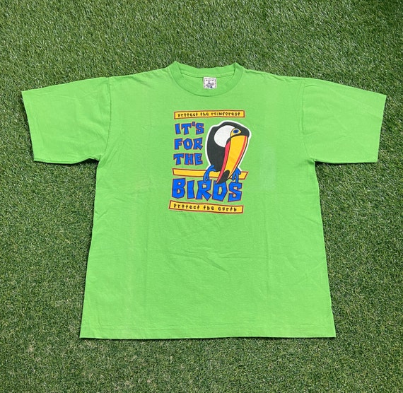 Vintage It's For the Birds T Shirt Tee Made USA Size XL Protect the Rainforest Protect the Planet Earth Day Green Pollution 1990s 90s