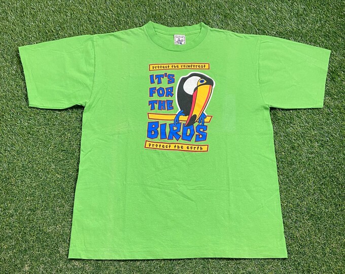 Vintage It's For the Birds T Shirt Tee Made USA Size XL Protect the Rainforest Protect the Planet Earth Day Green Pollution 1990s 90s