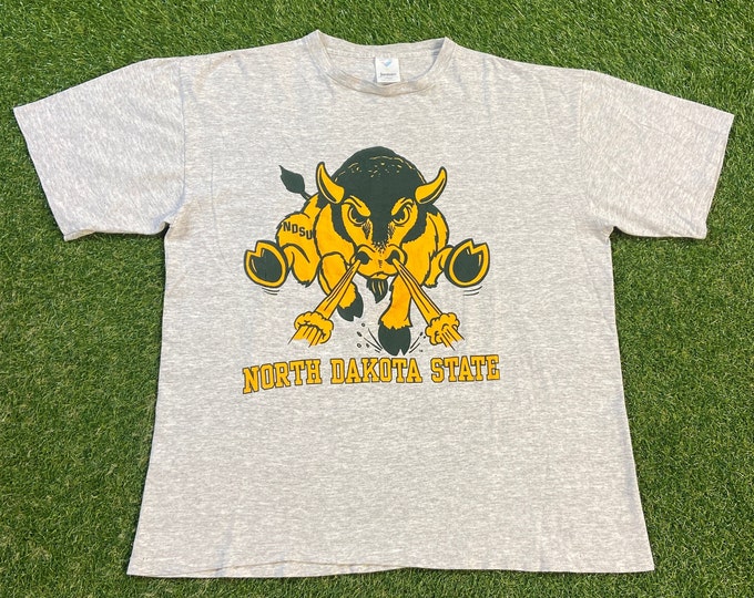Vintage North Dakota State University T Shirt Tee Made Usa Size Xtra Large XL NDSU Bison NCAA College Football 1990s 90s