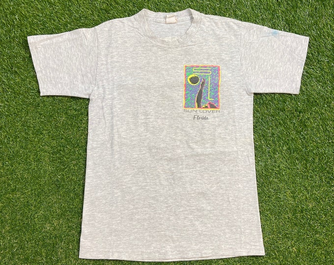 Vintage Sun Lover Florida T Shirt Tee Alore Made USA Size Medium M Beach Volleyball Tropical Olympics 1990s 90s