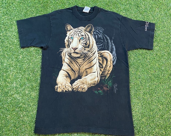Vintage Tiger T Shirt Tee Size Medium M Extinction is Forever Las Vegas Nevada Felis Tigris Animals Jungle Safari Zoo 1990s 90s