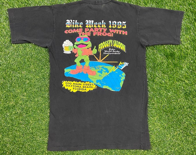 Vintage Froggy's Saloon Daytona Beach Florida T Shirt Tee Size Small S Bike Week 1995 Harley Davidson HOG Motorbikes 1990s 90s