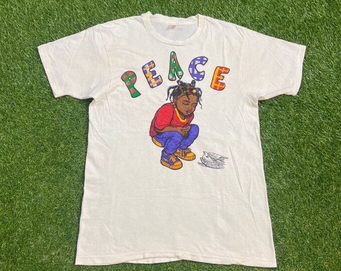 Vintage Peace T Shirt Tee Made USA Size Large L Children Humanity Community Love Environment Green Day Planet Earth Classic 1990s 90s